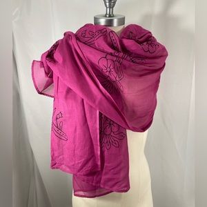 Deep Pink Batik floral scarf/wrap XL  35” x 70” Beach island resort wear elegant